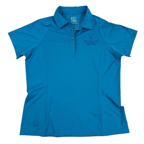 Kate Lord Sun Protection THE HERMITAGE GOLF CLUB Blue S/S Polo Shirt Stretch M - Picture 1 of 12
